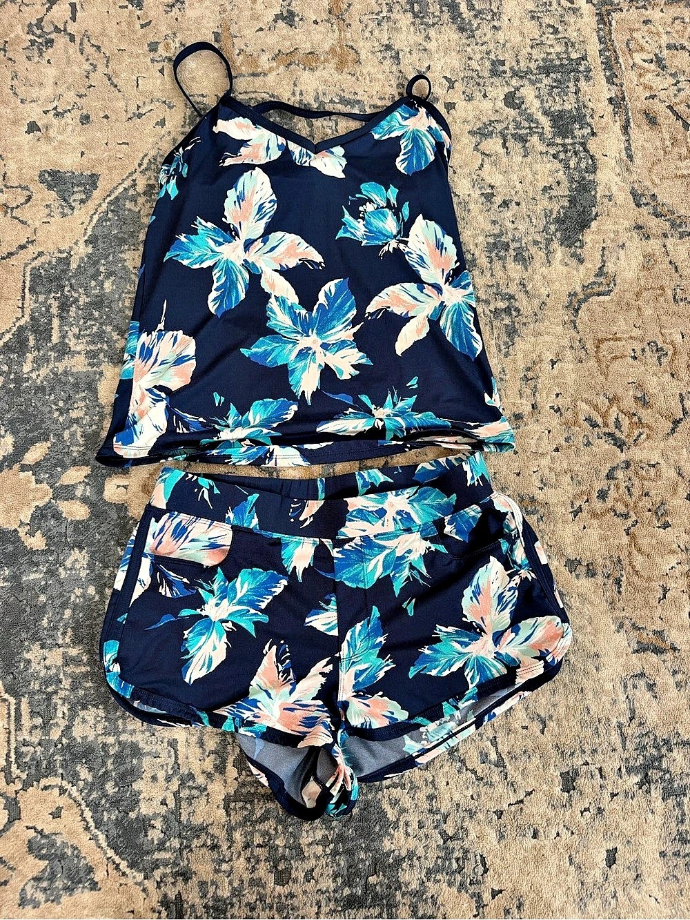 Carve Designs Floral Swimsuit in Blue & Pink Size S/M Like New
